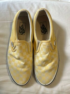 Vans Yellow and White Checkerboard Slip-On Sneakers with box